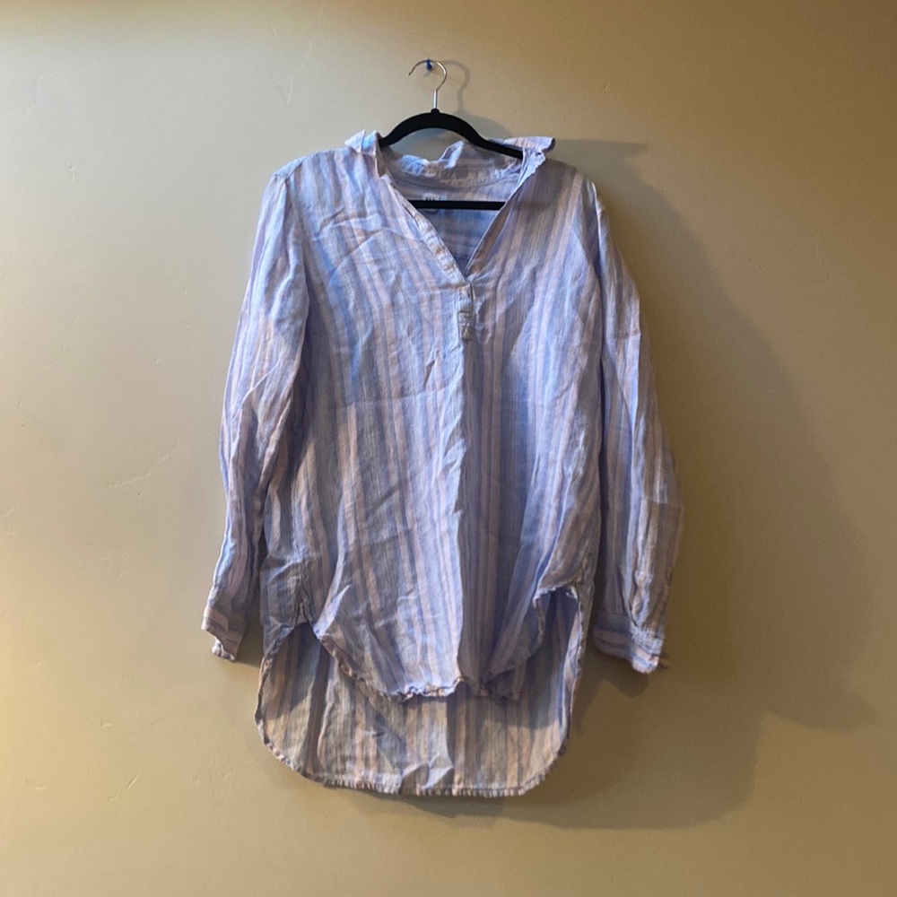 Linen shirt, pink and blue, gap tunic, button down